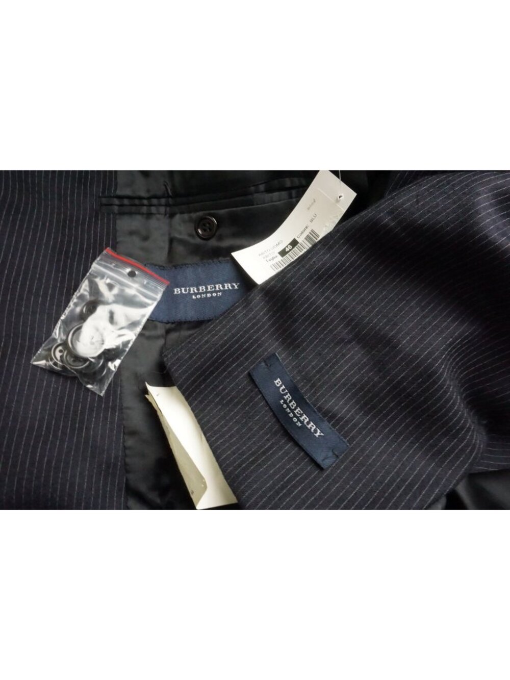Burberry London Dark Blue Pinstriped Wool 2Pc Suit Jacket Pants 46R EU BRAND NEW